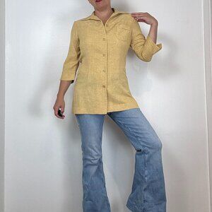 Vintage LANA LEE PETITE Mid Length Sleeve Yellow Blazer - Size M